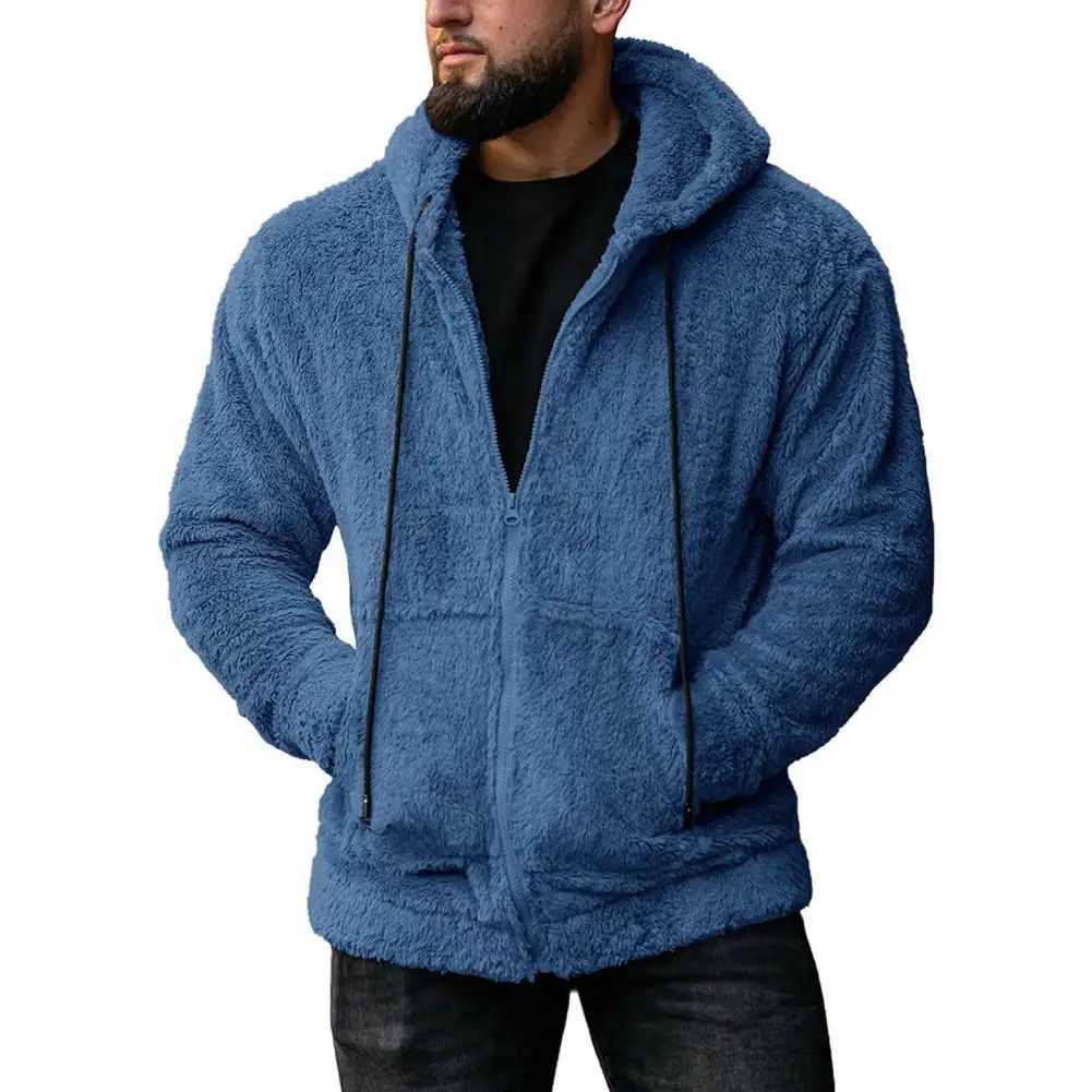 Men Plush Coat Stylish Mens Winter Coat Hooded Plush Casual with Zipper Closure Pockets Zipper Men CoatXJ241206