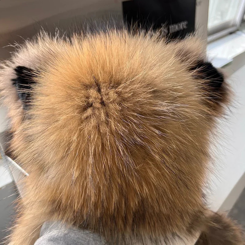 Natural fur raccoon fashionable womens hat double-layer knitted hat breathable and comfortable outdoor travel skiing snow Russian hat 241206