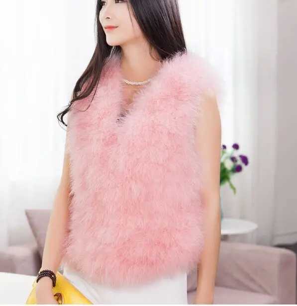 2015 new fashion autumn winter natural ostrich fur vest coat sveless vest fur Waistcoat Winter Coat plus S-3XLXJ241206