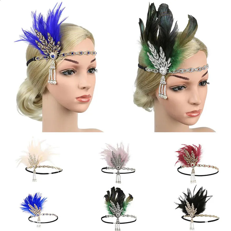 Women Hairband Headpiece Feather Flapper Headband Headdress Vintage Costume Party Hair Accessories 241122