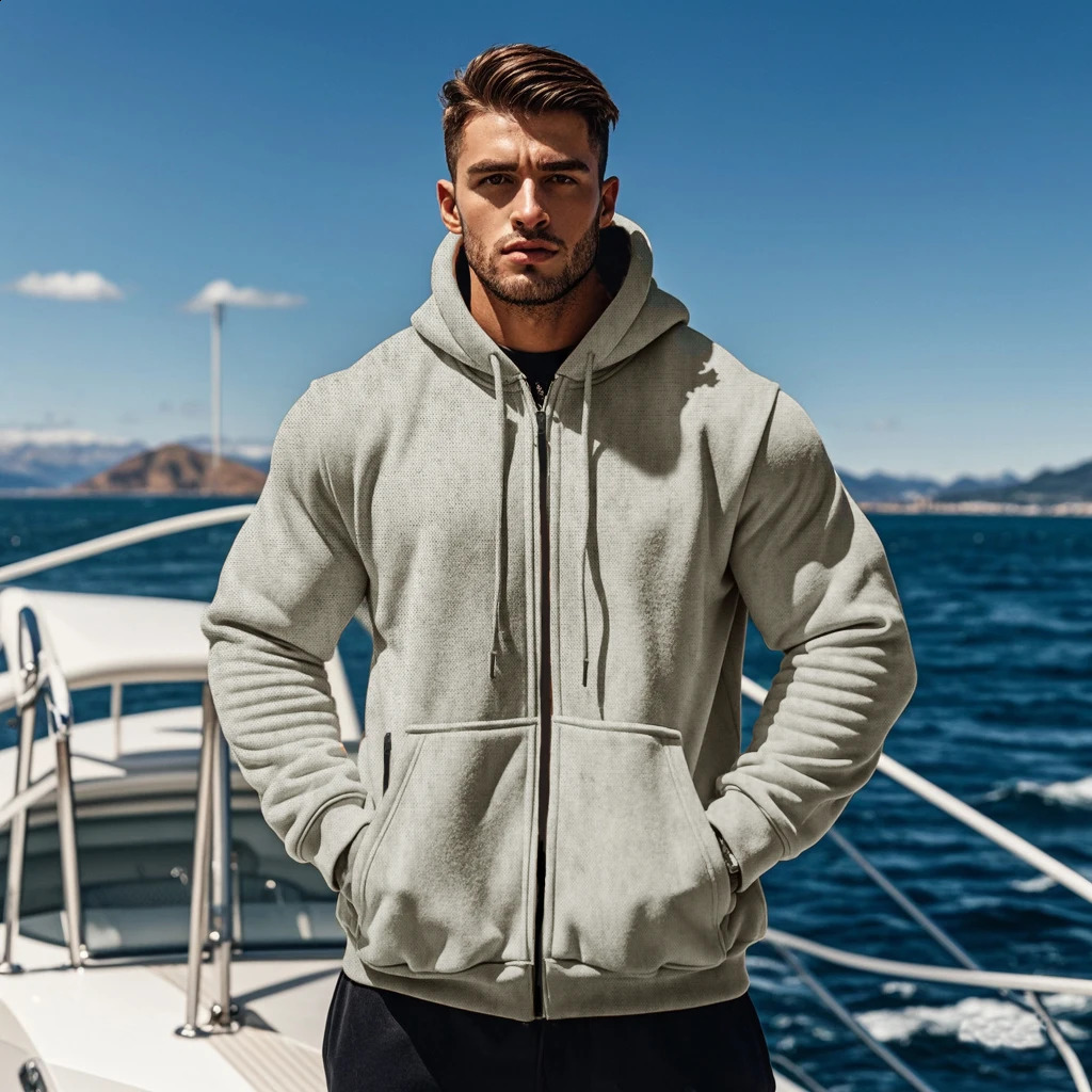 Mens Comfortable Thick Hooded Sweatshirt Zipper Sports Shirt Long Sleeved Autumn and Winter Season 241203