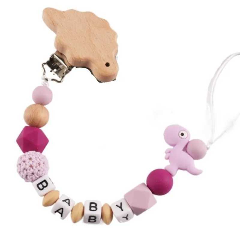 Pacifier Holders Clips# Personalized Name Handmade Silicone Baby Beech Dummy Pacifier Clip Dinosaur Safe Teething Teether Pacifier Chains Holder Gift 