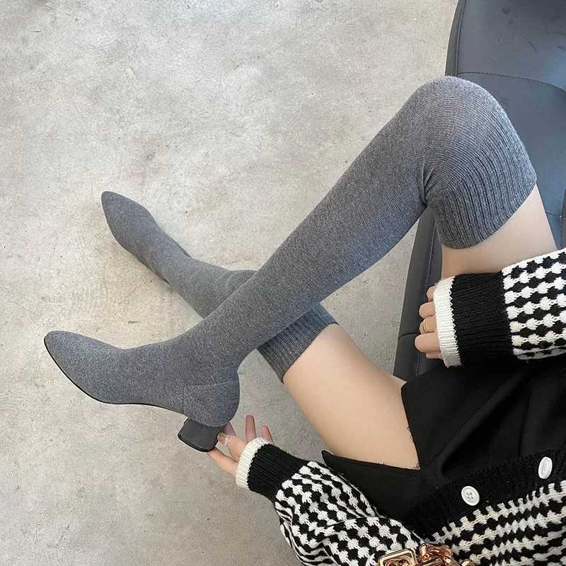 High Quality Fi Thick High Boots Elastic Fabric Socks Boots Warm Point Toe High H Shoes Autumn Winter Sexy Over the Knee Boots T241206