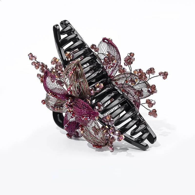 Elegant copper floral bridal hair clip womens hair accessories zircon shark clip headwear clip mothers headwear 241205