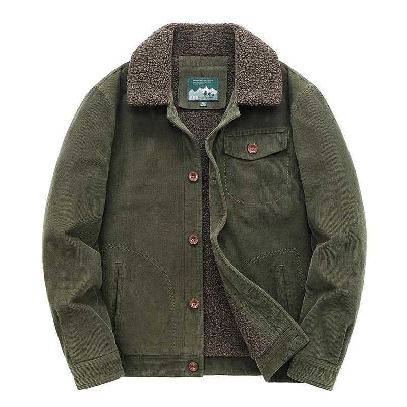 Lamb Wool Jacket Mens Autumn and Winter Fleece Thickened Cotton Clothes Casual Tooling Cotton Retro Corduroy MenXJ241206