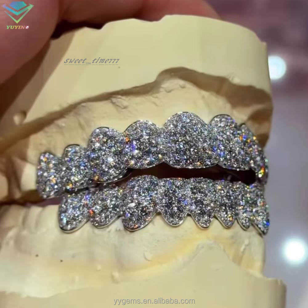 Rapper Grillz 925 Sterling Silver Gold Plated Custom Diamond Grillz For Teeth Iced Out VVS Moissanite Grillz for Hiphop Jewelry