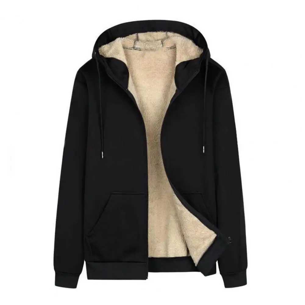 Men Hoodie Trendy Sweatshirt Coat Front Pocket Warm Zipper Lamb Wool Jacket Men Winter Plush Lined Cardigan Hoodie sports JacketXJ241206