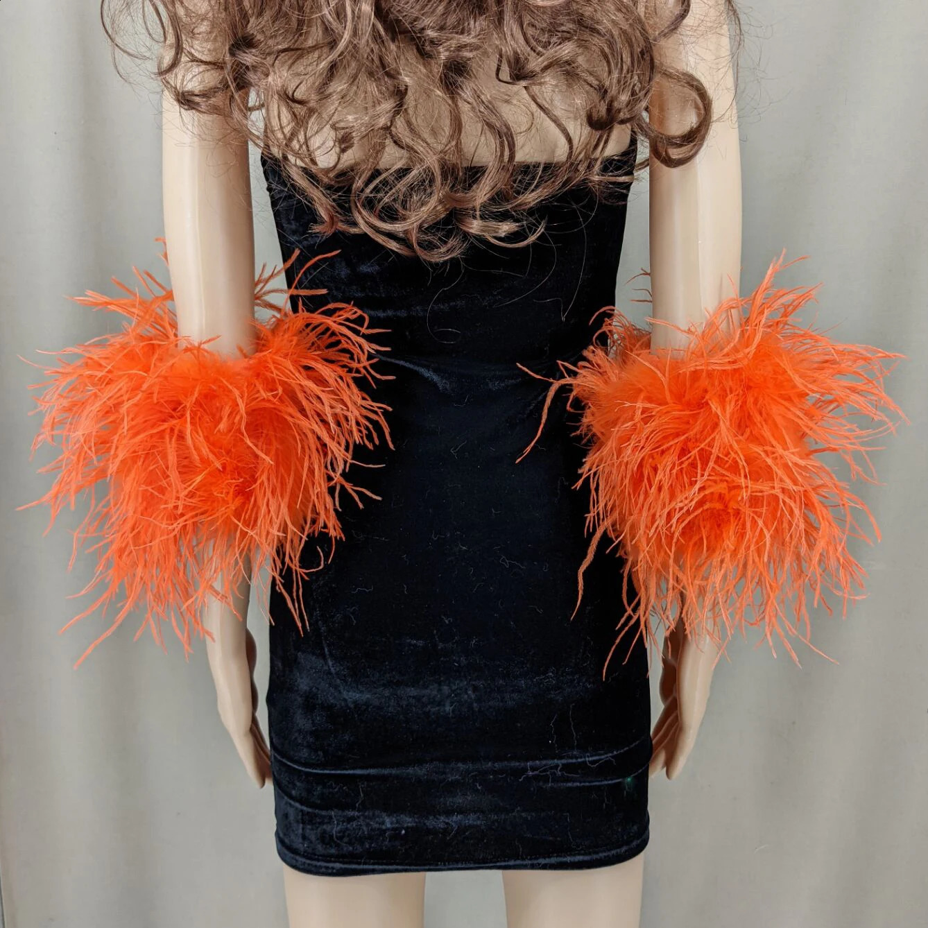 Womens Natural Ostrich Feather 1 Pair Arm Sleeve Wrist Cuff Warm Party Bridal Concert Fur 230401 241206