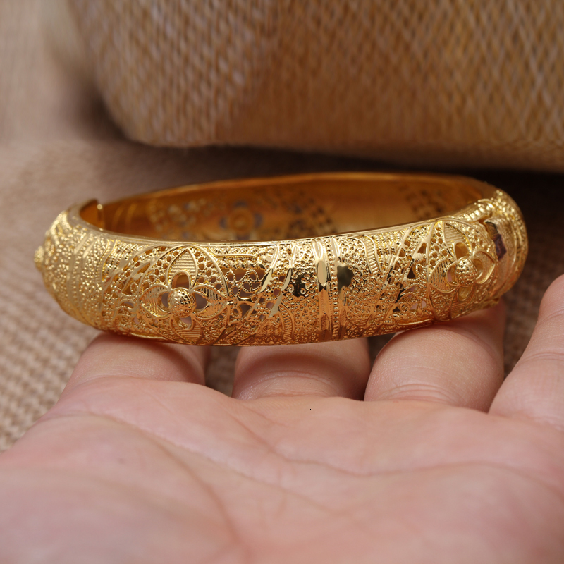 24k Dubai Gold Color Bangles for Women Dubai Bride Wedding Ethiopian Bracelet Africa Bangle Arab Jewelry Charm Bracelet Jewelry