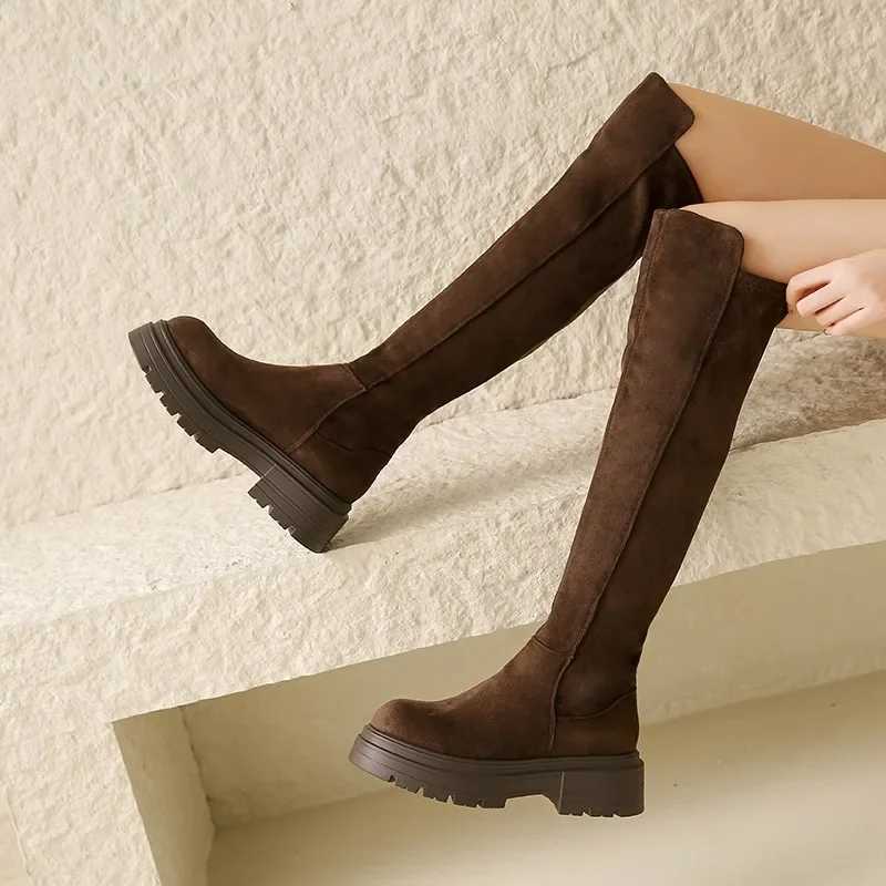 High Quality Trend Streh Over the Knee Boots Quty Ladies Shoes Winter New Warm Wens Boots Platform Bootes Suede Round Toe High H T241206
