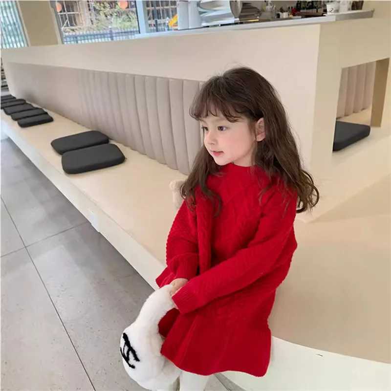 Girls Thicken Knitted Dress Children Autumn Winter Warm Gown Princess Sweaters Vestidos 2024 New Kids Fashion Clothing 2-8YXJ241206