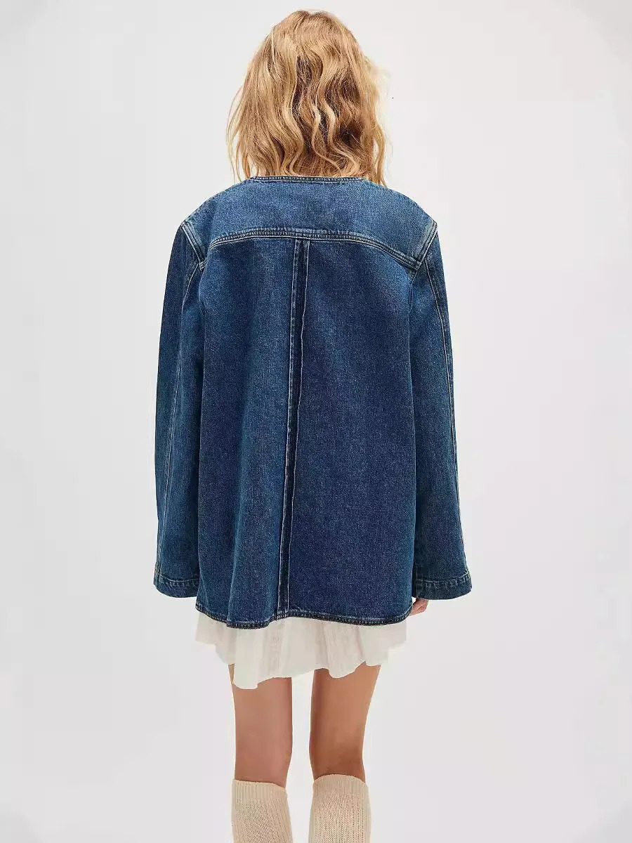 2024 Fashion Tie Womens Denim Shirt Solid Color Long Sleeve Jeans Top Spring Autumn Casual Street Clothing 241206