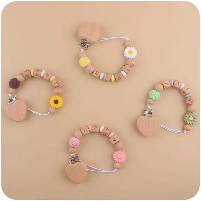 Pacifier Holders Clips# Customized Baby Pacifier Clip Chain Personalized Name Dummy Holder Teething Toy Daisy Silicone Beads Soother Chains Chew Gift 