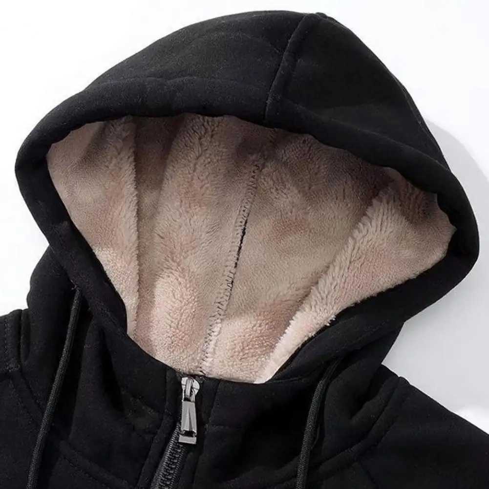 Men Hoodie Trendy Sweatshirt Coat Front Pocket Warm Zipper Lamb Wool Jacket Men Winter Plush Lined Cardigan Hoodie sports JacketXJ241206