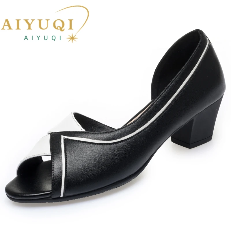 AIYUQI Sandals Women Genuine Leather Fashion Fishmouth Women's Sandals Mixed Color Large Size Women's Summer Sandals