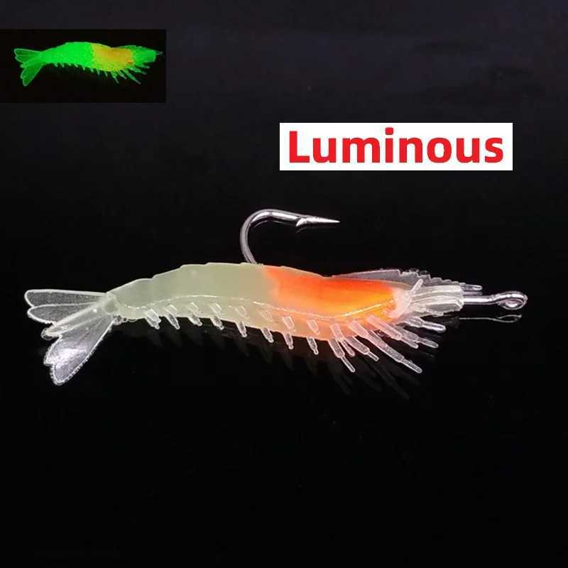 4PCS/Bag 6cm 3g Luminous Simulation Shrimp Soft Bait Artificial Soft Rigs Fishing Lure Bass Sea Fishing TackXJ241128