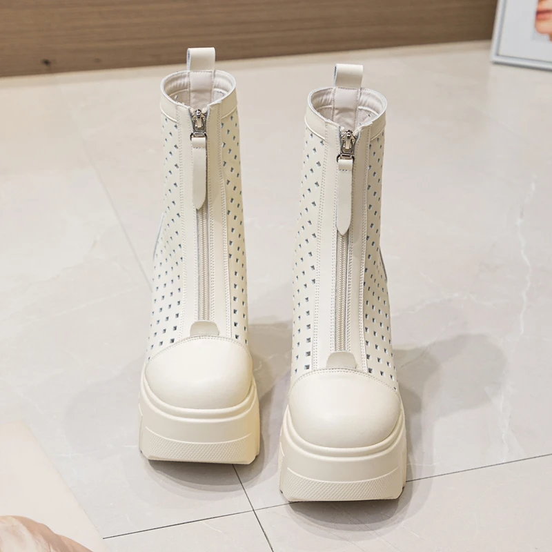AIYUQI Summer Boots Female Genuine Leather High Heel Mesh Boots Women 11c Heel High Fashion Sandals Women