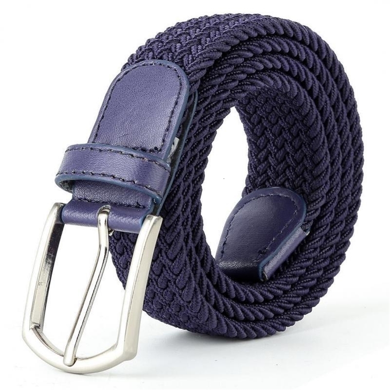 110cm Navy Blue Green High Leather Buckle Belt Jeans Accessories Men Elastic Braided Casual Women Canvas match 1PCS 241205