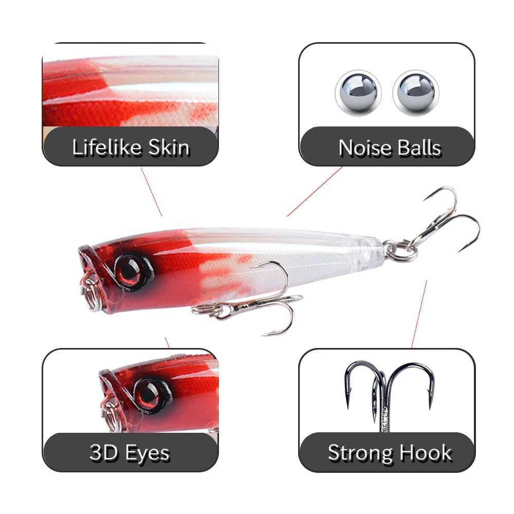 DHYJSFDC Small Popper 65mm 6.6g Topwater Wobbr Hard Lase Body Fishing Lure with 6# Hooks Crankabit For Perch Bass LrreXJ241128
