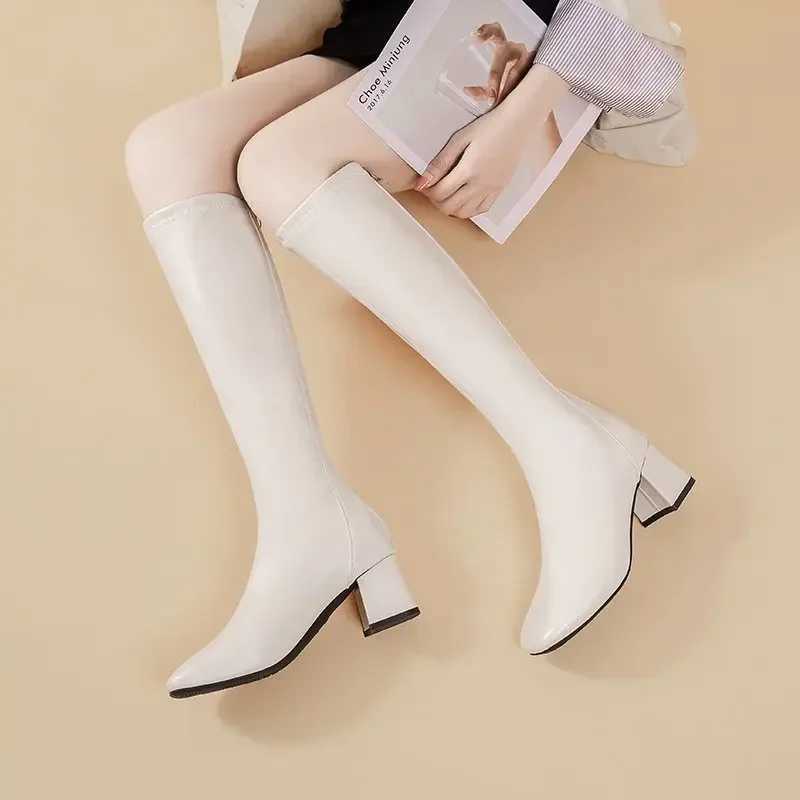 High Quality Knee length Wens Boots winter new model thick and medium-sized heel sturdy and simple back zipper LG tube Wens Boots T241206