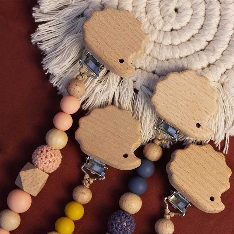 Pacifier Holders Clips# Custom Name Hedgehog Wooden Personalized Baby Pacifier Chain Silicone Bead Dummy Nipple Holder Teether Pendant Newborn Gift H2