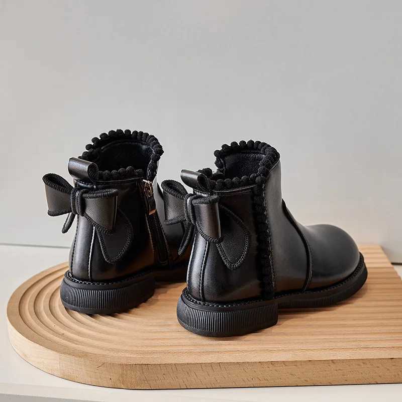 Girls Leather Boots Anti Slip Waterproof Side Zipper Winter Flat Heel Low Cut Microfiber Girls Fashion Boots Zapatillas MujerXJ241206