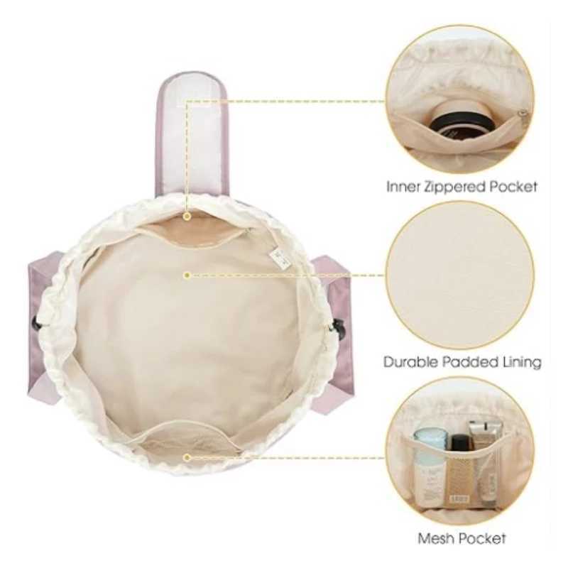 Barrel Drstring Makeup Bag Large Capacity Womens Cosmetic Bag Toiletries Organizer Pouch Lady Travel Storage CaseXJ241206