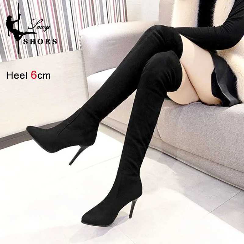 High Quality Super Knee Lg Tube Boots Warm New Winter P High H 6cm 8cm 10cm Black Suede Corner Thin H Party Shoes T241206