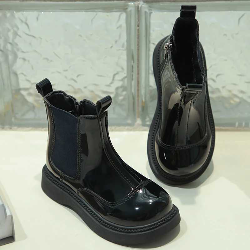 2024 Winter New Children Short Boots for Girls Fashion British Sle Soft Bottom Anti-slippery Versatile Chic Ankle Leather ShoeXJ241206