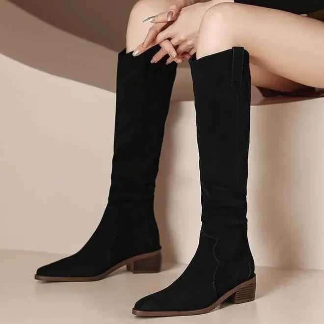 High Quality new elegant boots autumn ultra-thin knee long pleated thick boots Lg boots are knight boots T241206