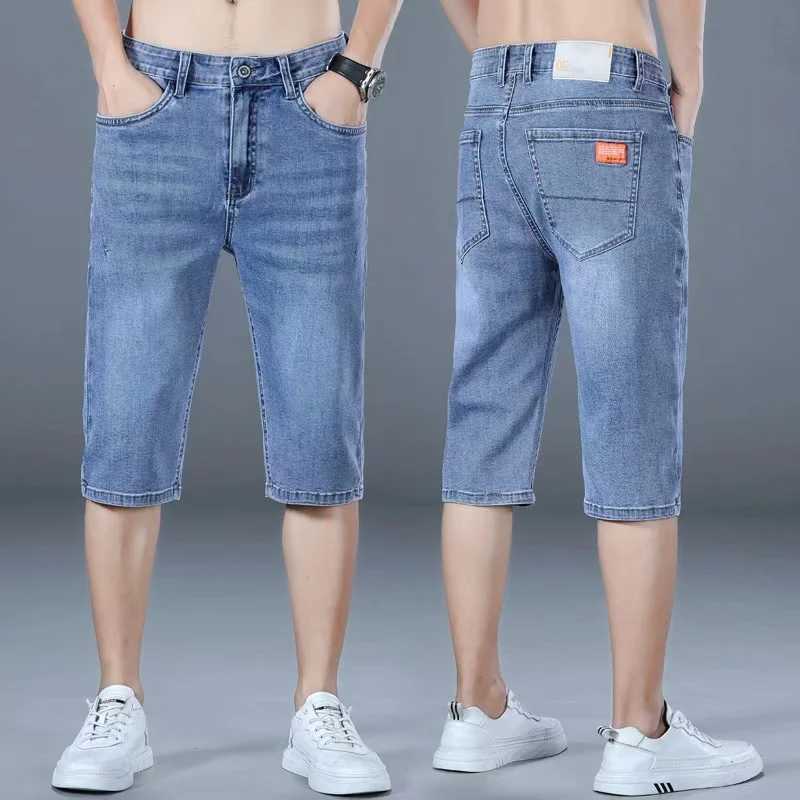 Summer New Style Mens Appliques Denim Shorts Blue Black Loose Straight Stretch Casual Jeans Shorts Men ClothingXJ241206