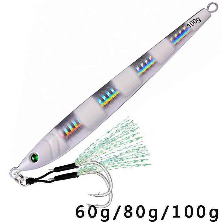 1PC Super Long Metal Casting Jig 60G 80G 100G With Hook Shore Drag Cast Jigging Spoon Fishing Lure Artificial Bait TackXJ241128