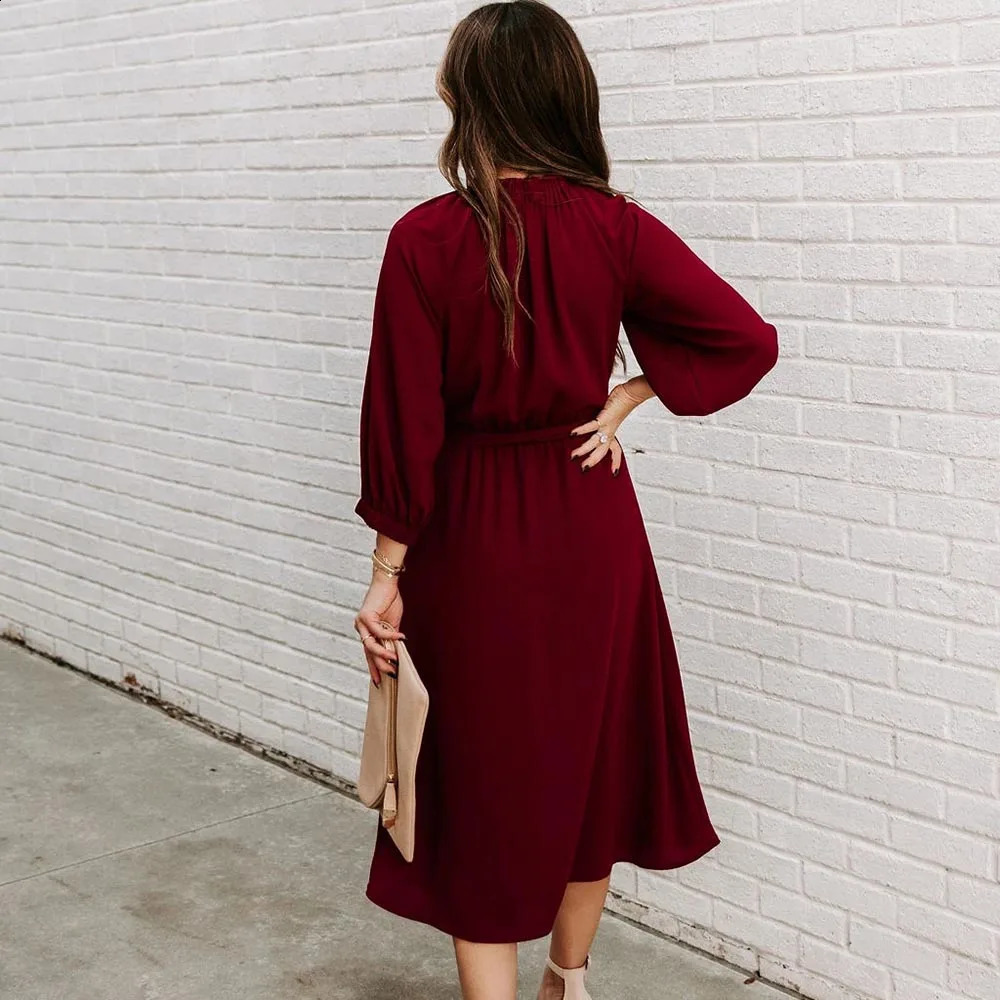 Green Fashion Lace Up Dress For Womens O Neck Elegant Ladies Sexy Big Swing Party Dresses Summer Autumn Casual Robe Femme 241205