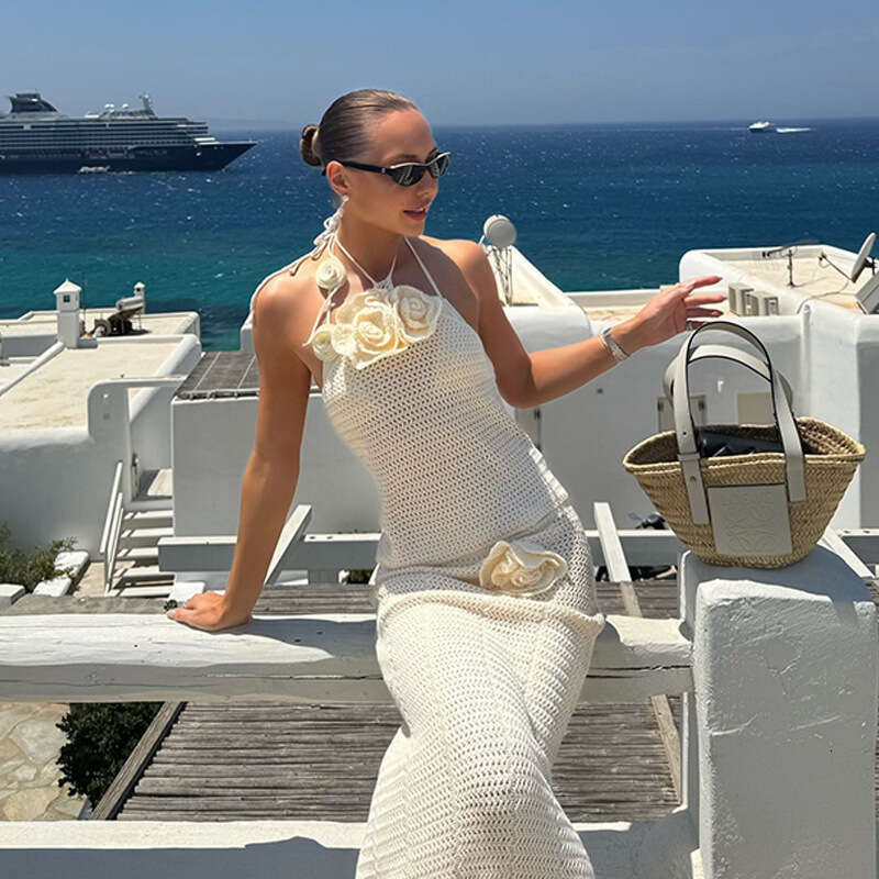 products for 2025 New European and American women's solid color knitted ating wer beach bikini swimsuit, cover up, sun protection set, 2024 tempe