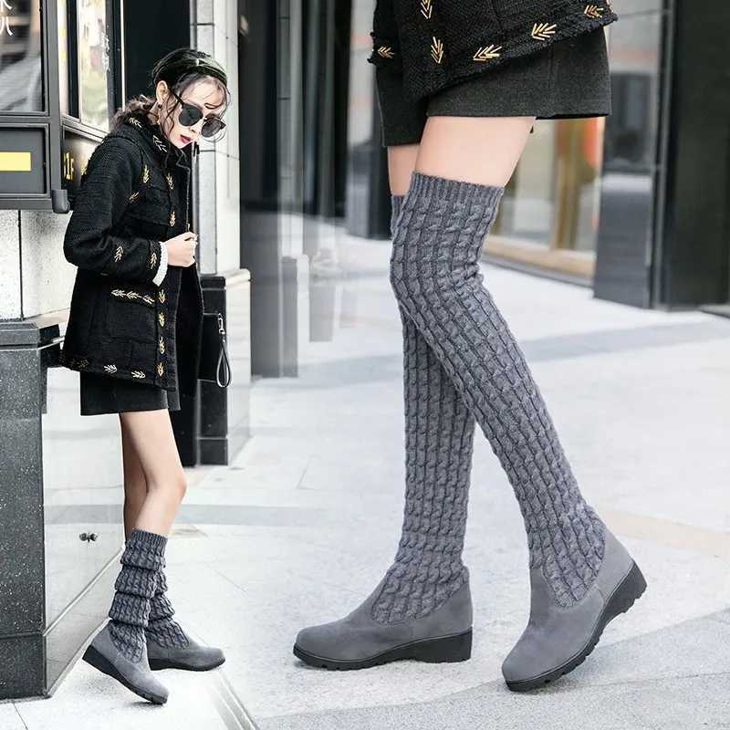 High Quality Autumn/Winter New Fi Knitted Wool High Socks Suitable for Lg Elastic Tight Boots on Warm Wedge Knees T241206