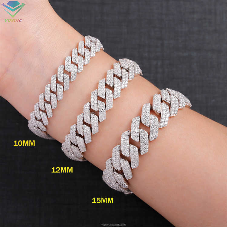 VVS Mossanite 2rows 8mm 10mm 12mm 14mm S925 Silver Diamond Necklace Man Moissanite Hiphop Cuban Link Chain