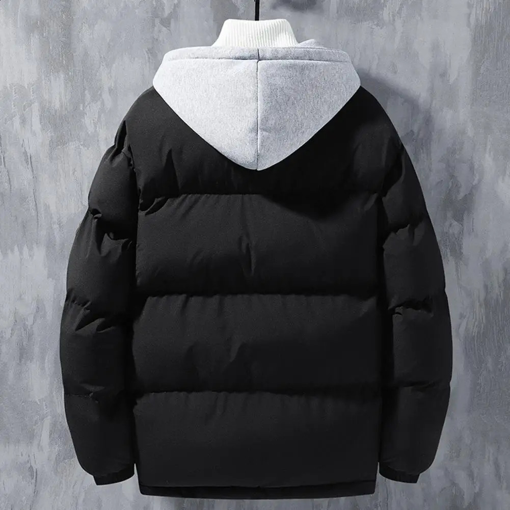 Men Autumn Winter Hooded Long Sleeve Coat Two Pieces Pockets Zipper Placket Jacket Windproof Thickened Cotton Outwear 241205