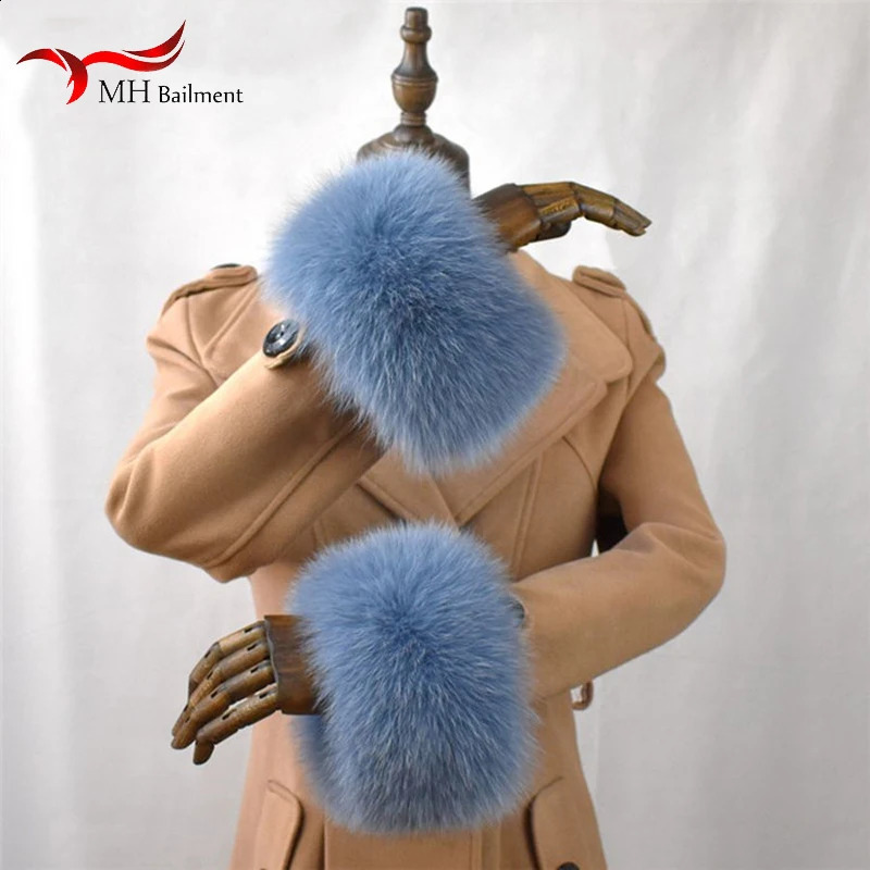 100% genuine fox fur cuffs for natural warmth in winter ultra-fine arm warmth wristband high-quality outerwear jacket sleeves fashionable and cuffs 24
