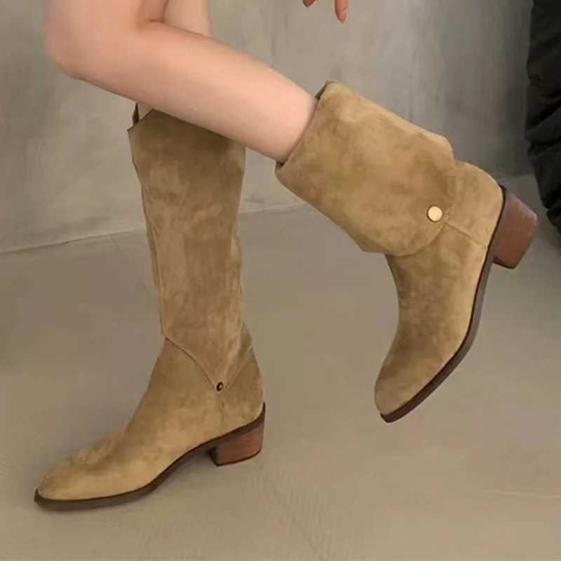 High Quality Warm knee high boots winter suede mid H shoes brand short and chubby snow boots Fi warm pump elegant Botas unprinted good product T241206