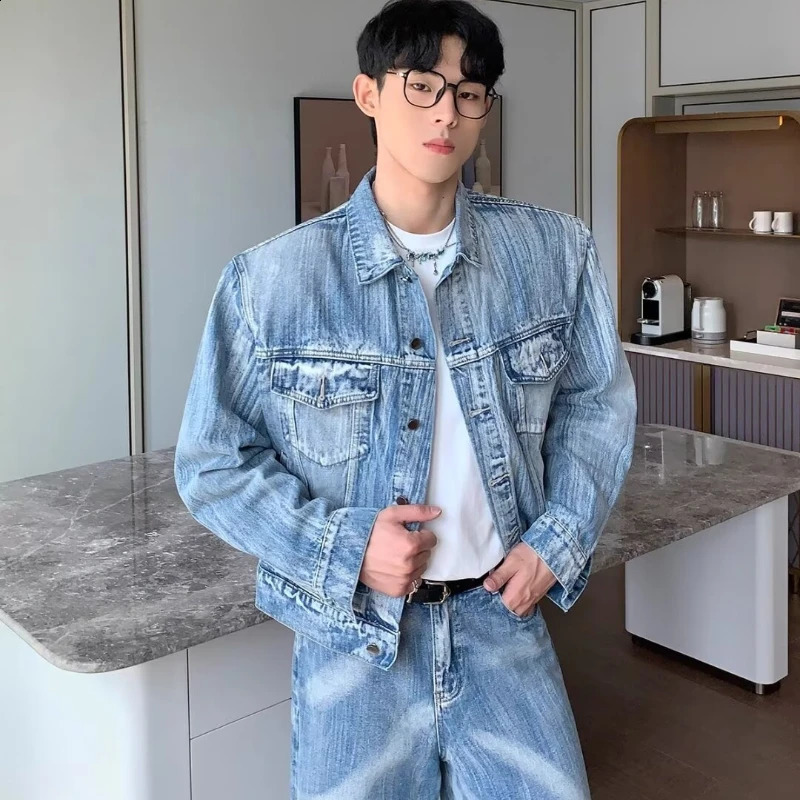 Trendy Hip Hop Mens Cowboy Suit High Street Tie Dye Blue Unisex 2pcs Set Y2k Punk Denim JacketStraight Leg Jeans Sets 2024 241205