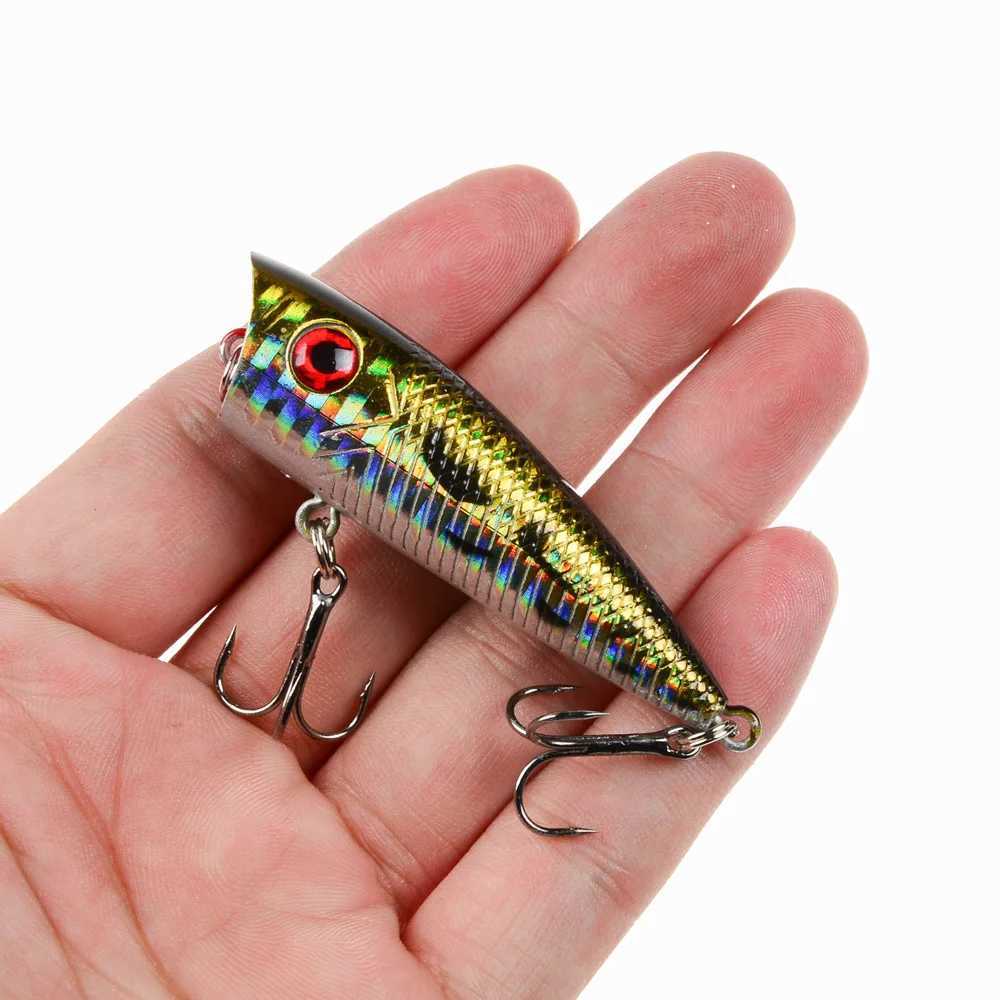 1pc Popper Fishing Lure 6cm/6.5g Hard Bait Artificial Topwater Bass Trout Pike Wobbr Fishing Tack with 2 Treb HooksXJ241128