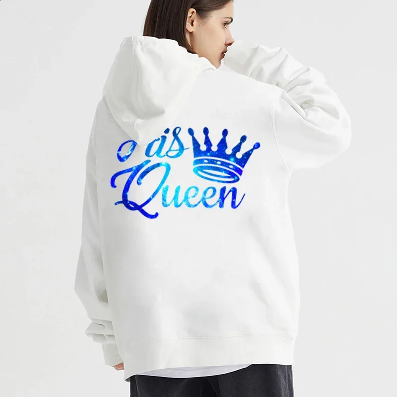 Couple Sweatshirt Matching Set Her King and His Queen Print Lover Hooded Fashion Crown Women Men Hoodies Long Sleeve Streetwear 241205