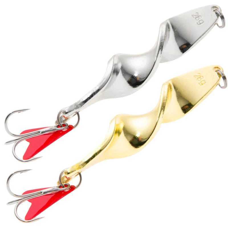 1PCS Gold Silver 10g 14g 21g 28g Rotating Metal Spinner Spoon Fishing Lure Baits For Trout Pike Pesca Fish Treb Hook TackXJ241128