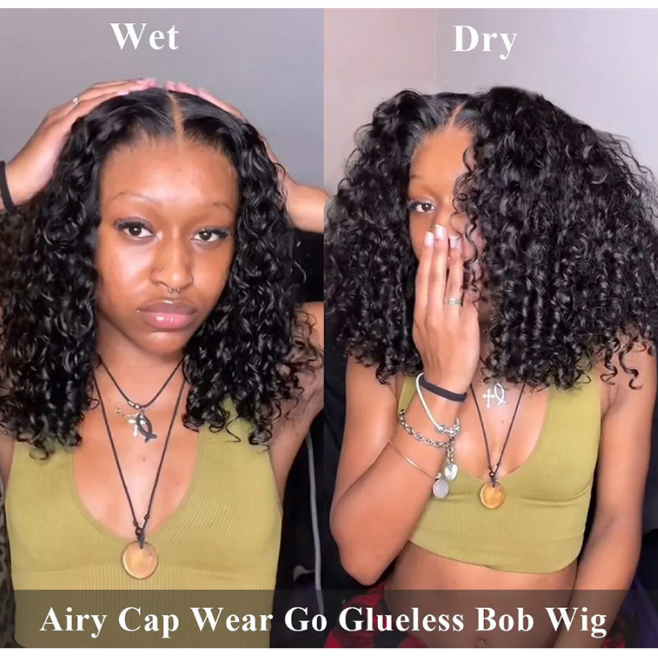 Loose Wave Glueless 13X4 Lace Frontal Brazilian Human Hair Wigs 180% HD Transparent Water Curly Short Bob Wig For Women