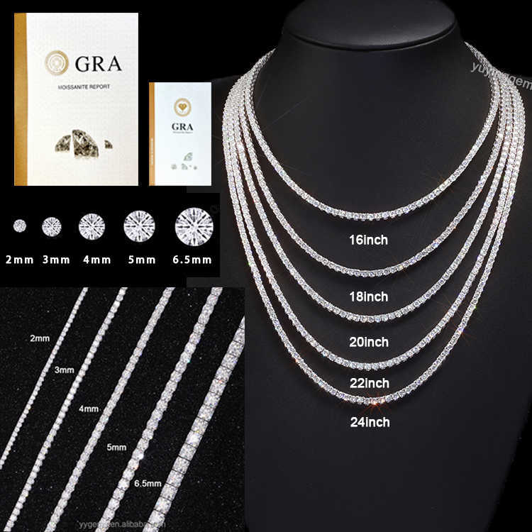 Hot Sale Tennis Chain/Bracelet 2mm-6.5mm Width 925 Sterling Silver Necklace D color Moissanite Tennis Link Chain Necklace