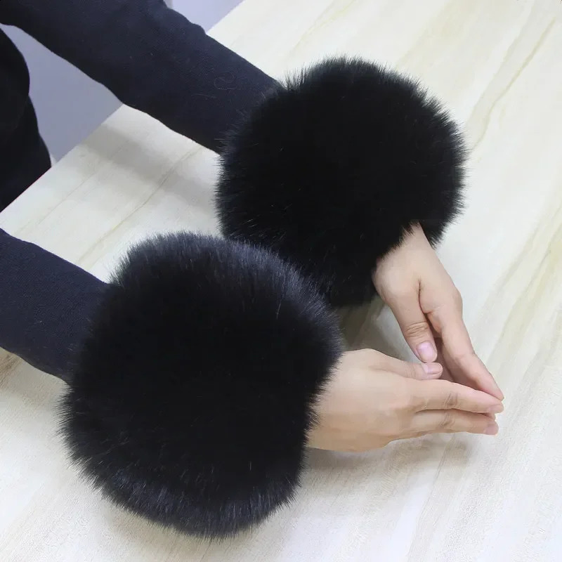 Womens Artificial Fur Cuffs Winter Warmth 2-piece Elastic Sleeve Jacket Wristband Gloves Fluffy Sleeves Purple Pink 241206