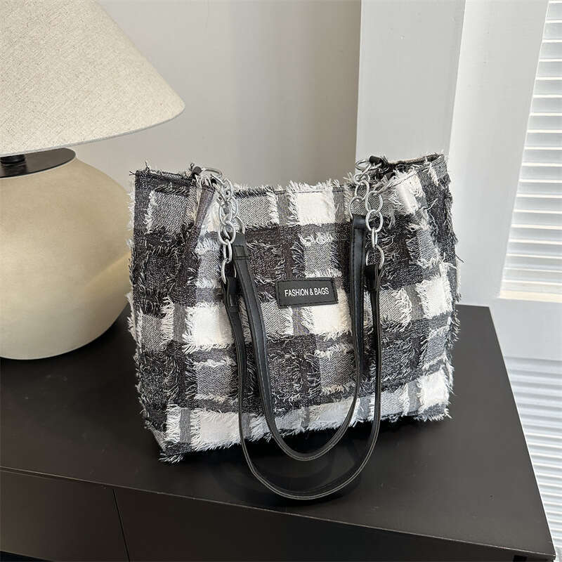 New Women's Japanese Plaid Tote Shoulder Casual Simple Mommy Outdoor Bag Canvas Handbag B4