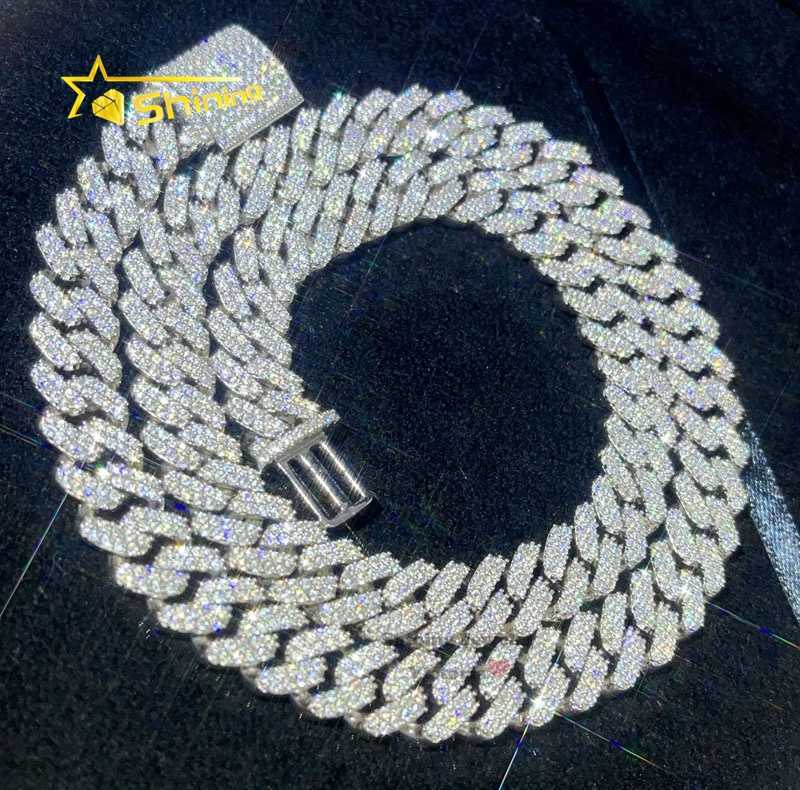 13MM 15MM Solid Sier Buss Down Hip Hop Men Rapper Iced Out Moissanite Cuban k Chain