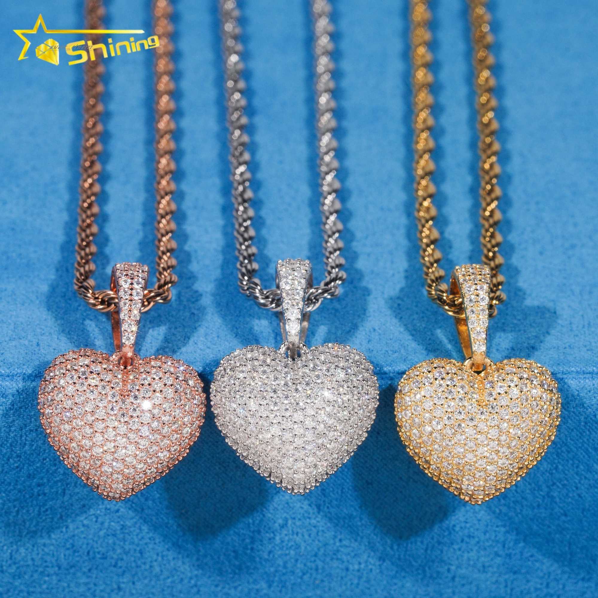 Ready To Ship Hip Hop Heart Iced Out 925 Sterling Silver Diamond Moissanite Pendant for Necklace