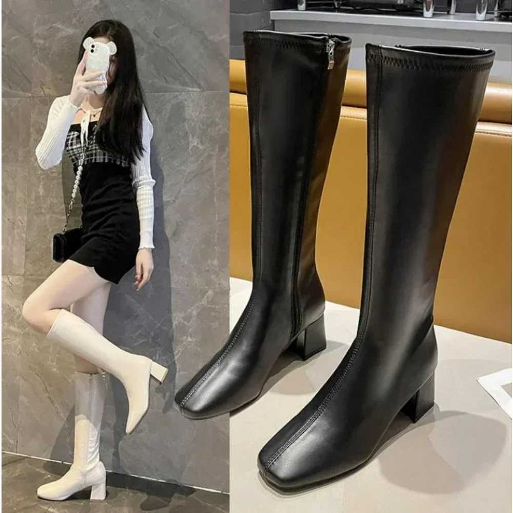 High Quality Warm Knee High Boots Fem Leather Knight Boots Womens High H White Autumn Shoes Warm T241206